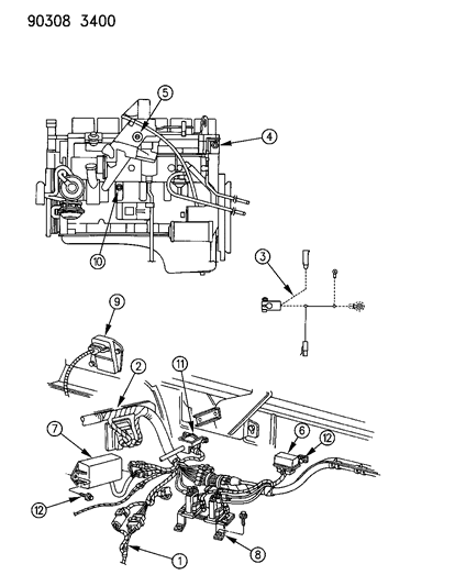 1991 Dodge D350 Wiring - Engine - Front End & Related Parts Diagram 3