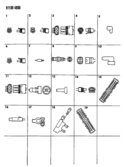 1991 Chrysler LeBaron Wiring - Engine & Front End Insulators - Molds - Connectors Diagram