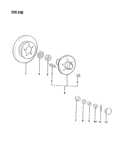 1989 Chrysler Conquest Brake, Disc And Bearings, Front Diagram