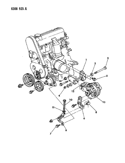 1987 Dodge Dakota Alternator & Mounting Diagram 1