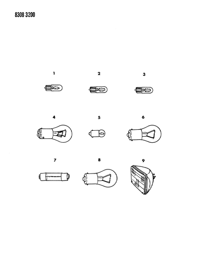 1989 Dodge W150 Bulb Cross Reference Diagram