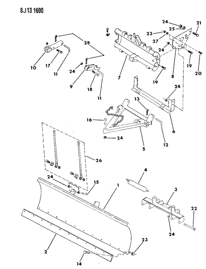 1990 Jeep Comanche Snow Plow Moldboard & Mounting Diagram