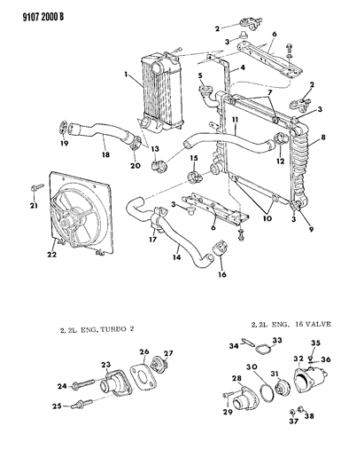 1989 Dodge Daytona Radiator & Intercooler & Related Parts Diagram