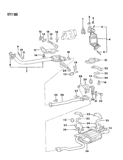 1989 Chrysler Conquest Exhaust System Diagram