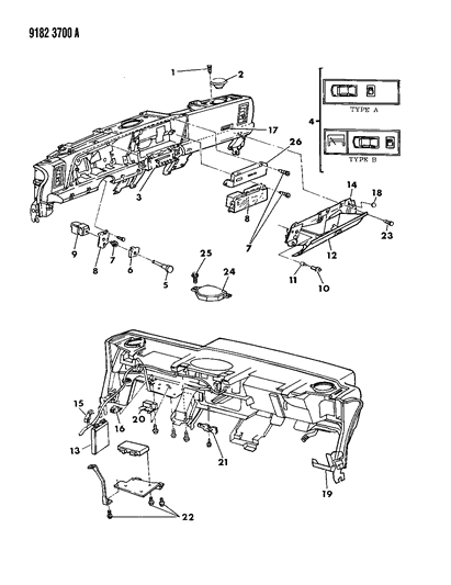 1989 Dodge Daytona Instrument Panel Speakers, Glovebox & Switches Diagram
