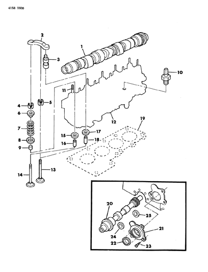 1984 Dodge Charger Camshaft, Intermediate Shaft, Intake And Exhaust Valves Diagram