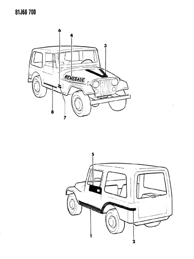 1986 Jeep Wrangler Decals, Exterior Diagram 11