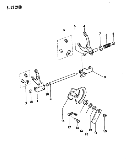 1989 Jeep Wrangler Forks, Rails, Shafts - Shifting Diagram