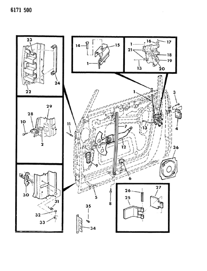 1986 Dodge Omni Door, Front Shell, Regulator, Controls And Locks Diagram