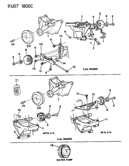 1993 Jeep Wrangler Bracket Alternator Diagram for 53010089
