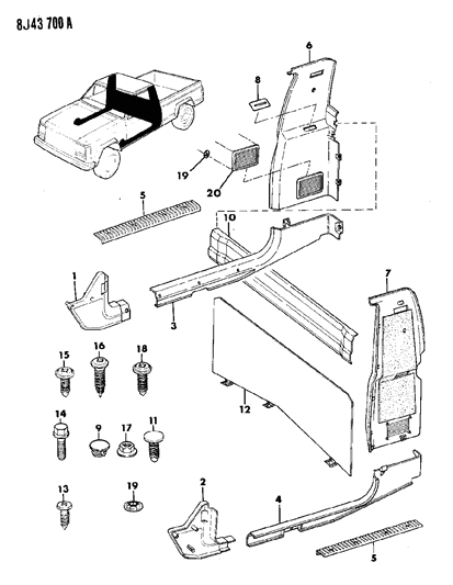 1987 Jeep Comanche Panels - Interior Trim Diagram