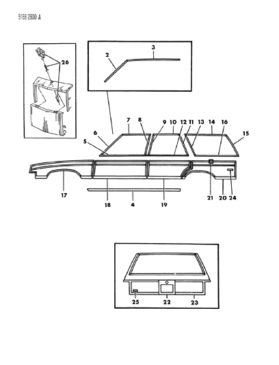 1985 Chrysler Town & Country Mouldings & Ornamentation - Exterior View Diagram 3