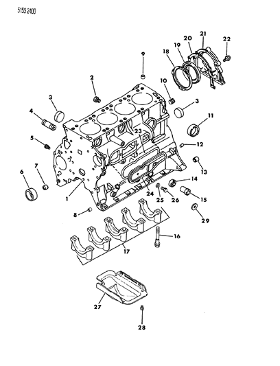 1985 Dodge Caravan Cylinder Block & Related Parts Diagram