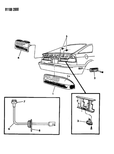 1991 Dodge Daytona Lamps & Wiring - Rear Diagram