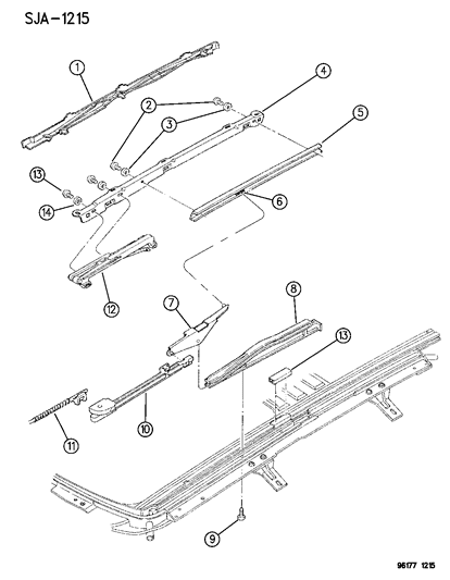 1996 Dodge Stratus Sunroof - Link & Cam Assembly Diagram