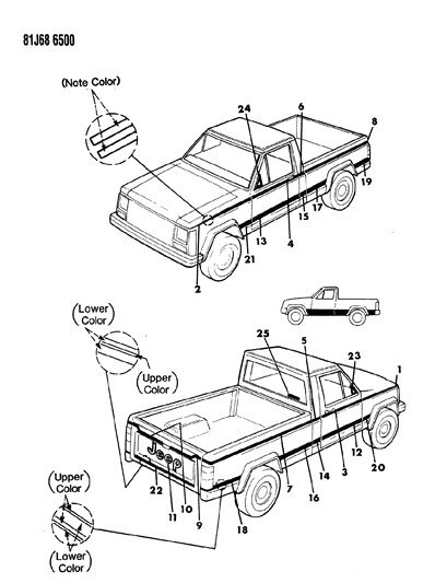 1986 Jeep Comanche Decals, Exterior Diagram 3