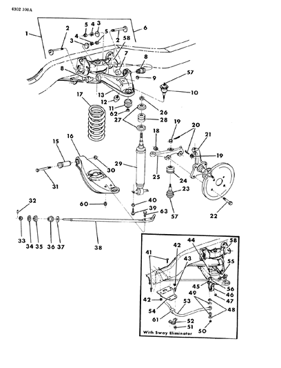 1985 Dodge W150 Suspension - Front Coil With Shock Absorber & Sway Eliminator Diagram