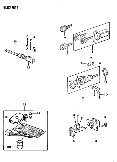 1991 Jeep Grand Wagoneer Lock Cylinders & Keys Diagram