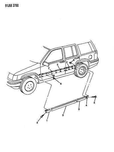 1993 Jeep Grand Wagoneer Molding Quarter Panel SCUF Diagram for 55294944