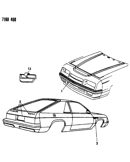 1987 Dodge Omni Tape Stripes & Decals - Exterior View Diagram 2