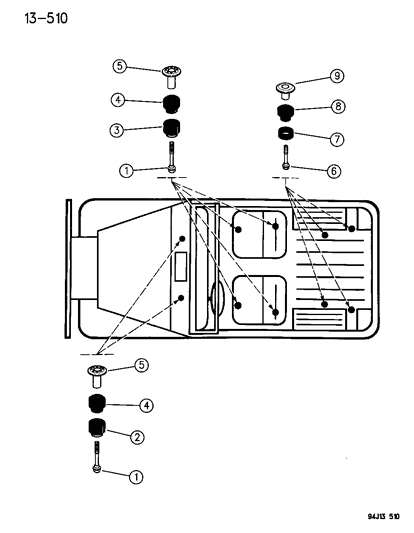 1994 Jeep Wrangler RETAINER-Body Mount Diagram for 52002661