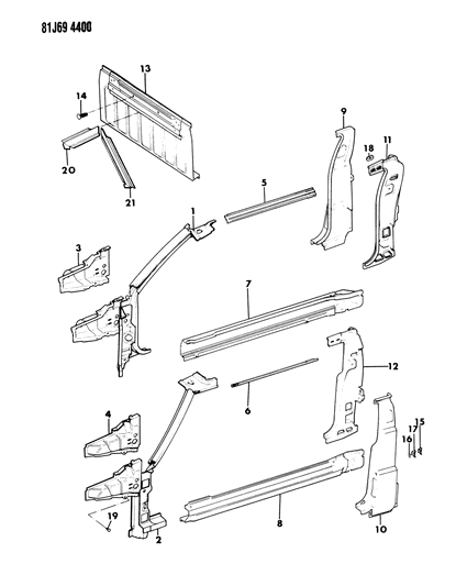 1986 Jeep Comanche Panels, Body Side And Rear Diagram