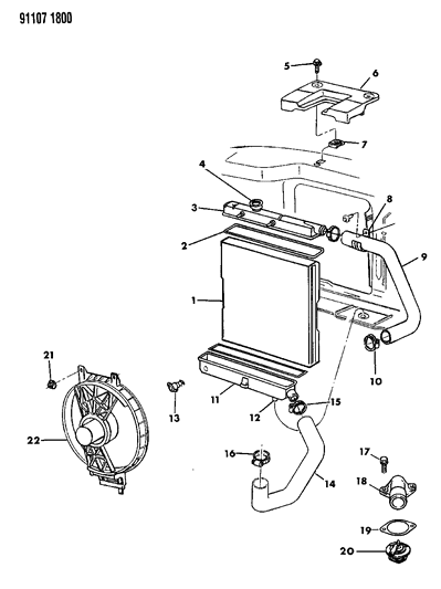1991 Chrysler Town & Country Radiator & Related Parts Diagram 3