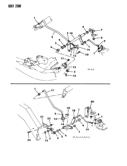 1988 Dodge Ramcharger Controls, Gearshift, Lower Diagram