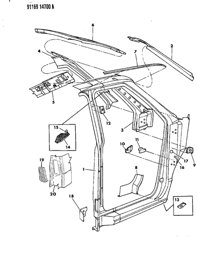 1991 Dodge Caravan Body Front Pillar & Aperture Panel Diagram