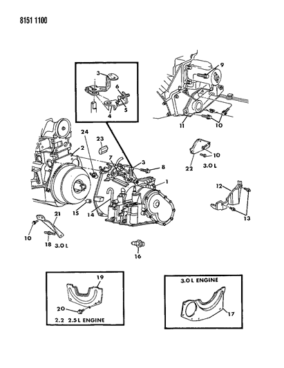 1988 Dodge Lancer Transaxle Assemblies & Mounting Diagram