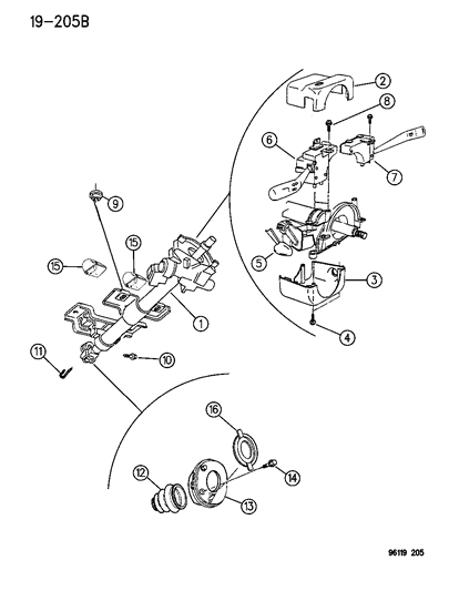 1996 Dodge Neon Column, Steering, Upper And Lower Diagram