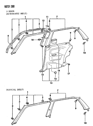 1990 Dodge Colt Interior Mouldings Diagram 1