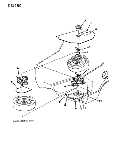 1986 Chrysler LeBaron Jack & Spare Tire Stowage Diagram