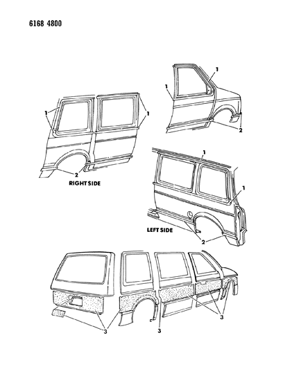 1986 Dodge Caravan Tape Stripes & Decals - Exterior View Diagram