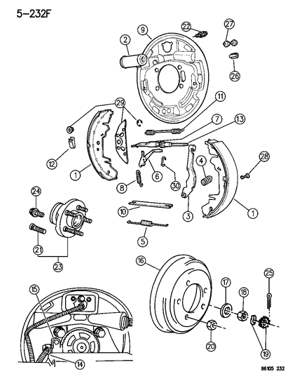 1996 Chrysler Town & Country Brakes, Rear Drum Diagram