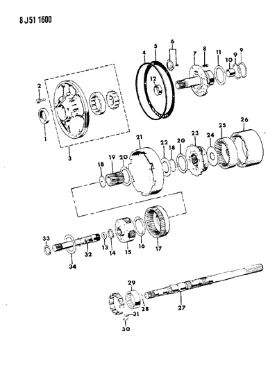 1990 Jeep Grand Wagoneer Oil Pump, Gear Train, Output Shaft Diagram