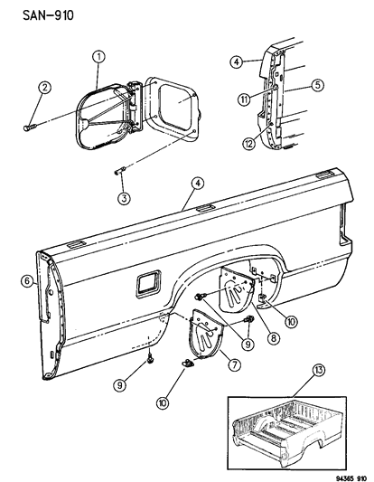 1995 Dodge Dakota Sweptline Box - Panel Outer Box & Fuel Filler Door Diagram
