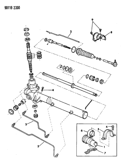 1990 Dodge Caravan Gear - Rack & Pinion, Power & Attaching Parts Diagram