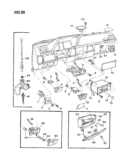 1988 Dodge Omni Instrument Panel Switches, Radio, Glovebox, Antenna & Speaker Diagram