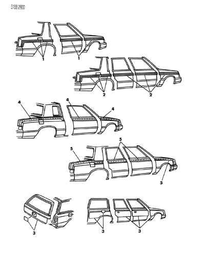 1985 Dodge 600 Tape Stripes & Decals - Exterior View Diagram 1