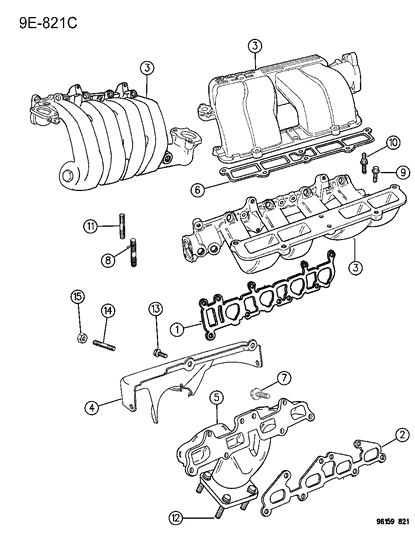 1996 Dodge Caravan Manifolds - Intake & Exhaust Diagram 1
