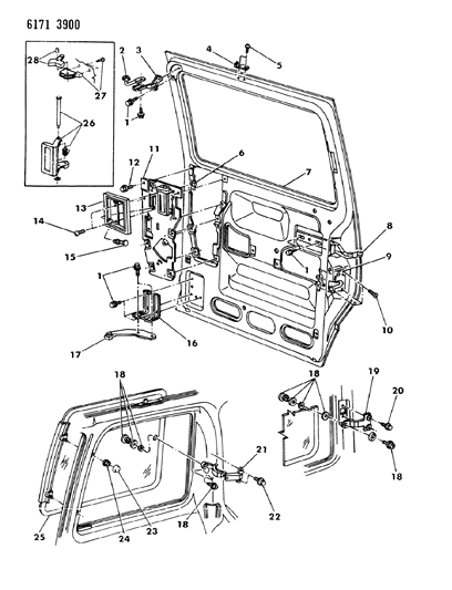 1986 Dodge Caravan Door, Sliding Shell, Glass And Controls Diagram