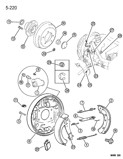 1996 Chrysler Sebring Brakes, Rear Drum Diagram