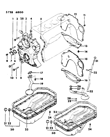 1986 Dodge Ram 50 Oil Pan & Timing Chain Cover Diagram