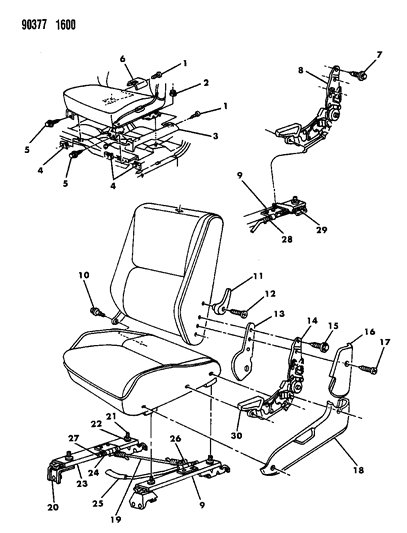1992 Dodge Dakota Adjuster Manual And Attaching Parts 60/40 And Bucket Seat Diagram