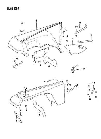 1991 Jeep Wrangler S/SHIELD-Front SPLA Apron Front Diagram for 55029492