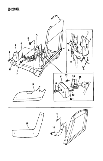 1988 Dodge Grand Caravan Seat - Reclining And Non-Reclining - Armrest And Attaching Parts Diagram
