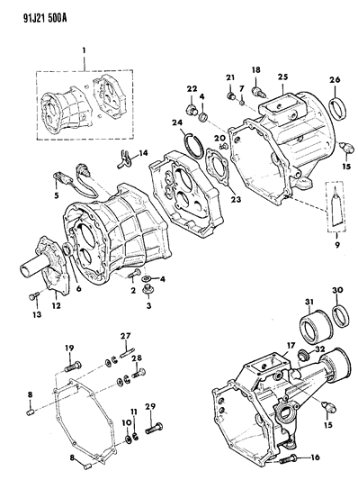 1991 Jeep Wrangler Case, Adapter/Extension & Miscellaneous Parts Diagram