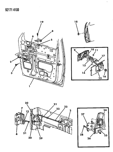 1992 Chrysler Town & Country Door, Front Shell, Hinges And Handles Diagram