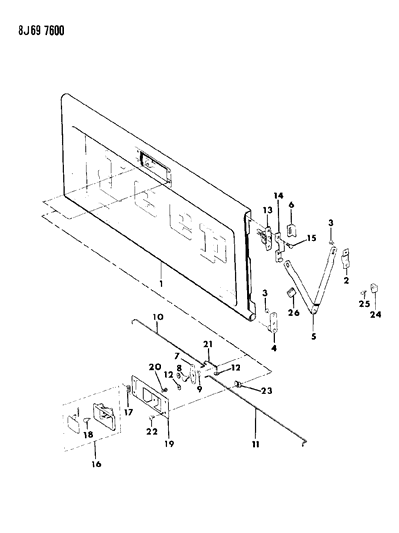 1988 Jeep J10 Tailgate, Latch And Hinges Diagram